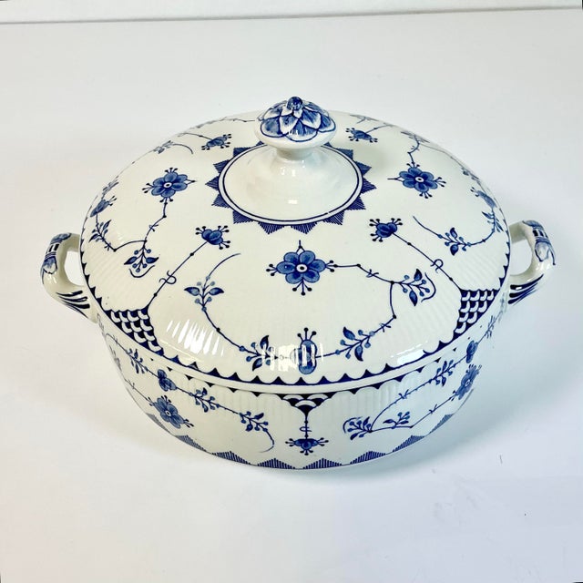 English 1950s Vintage English Boho Chic Gustavian Denmark Pattern Covered Dish, Casserole Style. For Sale - Image 3 of 16