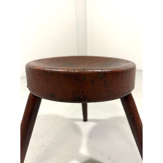 Brown Antique Rustic Wooden Tripod Stool, 1890s For Sale - Image 8 of 12