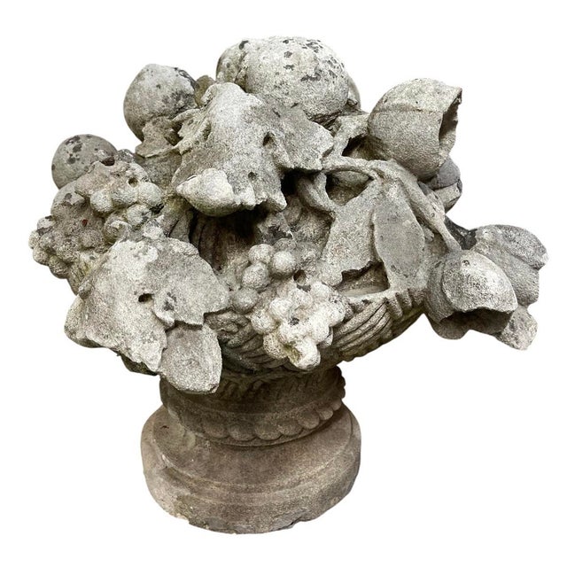 2000 - 2009 Pair of Vintage Cast Stone Fruit Basket Garden Finials For Sale - Image 5 of 12
