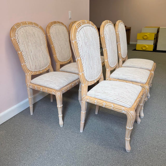 French Vintage Regency Serge Roche Style Faux Bois Dining Chairs - Set of 6 For Sale - Image 3 of 10
