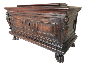 Small Italian Inlaid Walnut Cassone with Paw Feet, 1550-1580
