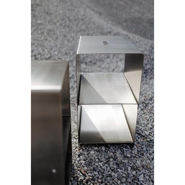 Cosmo Multifunctional Stool and Shelf in Brushed Stainless Steel by Form & Eisen For Sale - Image 13 of 18