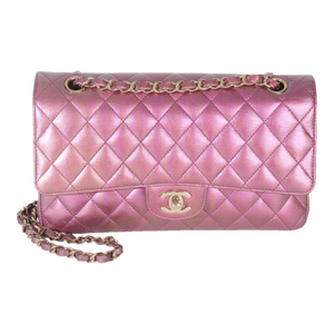 Dark Pink Iridescent Quilted Lambskin Medium Classic Double Flap Bag