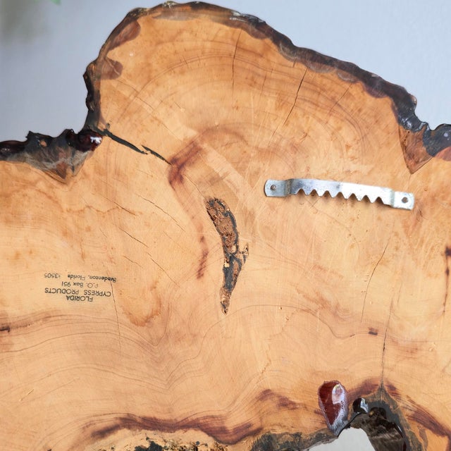 Wood Vintage Mid-Century Live-Edge Florida Cypress Slab Wall Clock For Sale - Image 7 of 9
