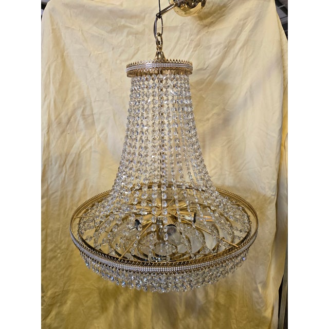 Mid 20th CenturyFrench Neoclassical Crystal Basket Chandelier For Sale - Image 4 of 8