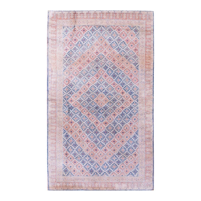 1930s Multicolor Diamond Antique Indian Agra Cotton Rug 4'0" X 7'0" Handknotted Wool Carpet For Sale