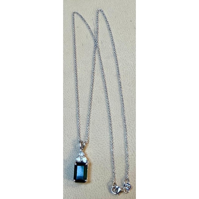 Approximately 2 Carat Green Tourmaline &amp; Diamond Pendant / Necklace 14 Karat White Gold, 16"Long This spectacular...