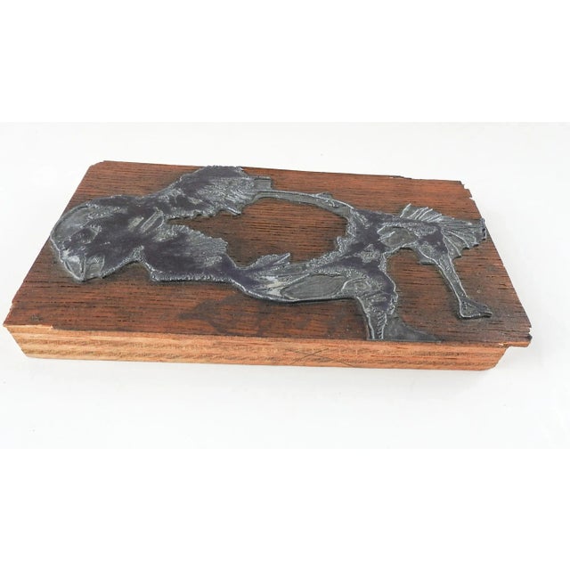Modern Mid Century Birdman Metal & Wood Print Block in the Manner of Leonard Baskin For Sale - Image 3 of 5