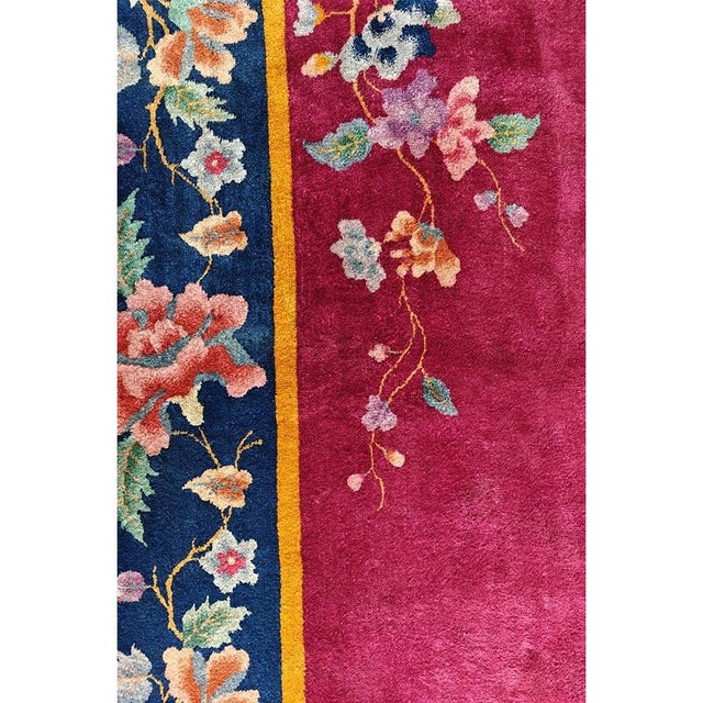 1920s Red Open Field Antique Walter Nichols Chinese Wool Art Deco 8'10" X 11'2" For Sale - Image 9 of 9