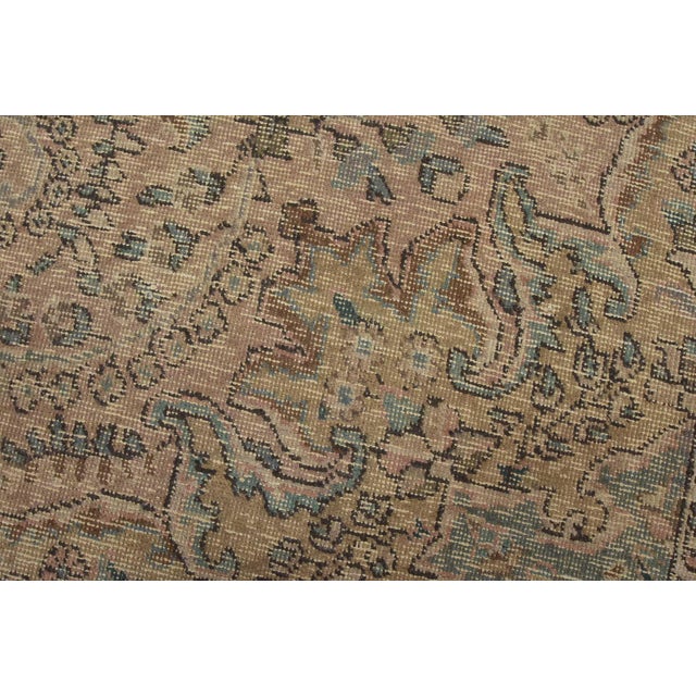 Tabriz Rug 6’8” X 9’11” Pink Wool Vintage Distressed Hand-Knotted Carpet For Sale - Image 4 of 15