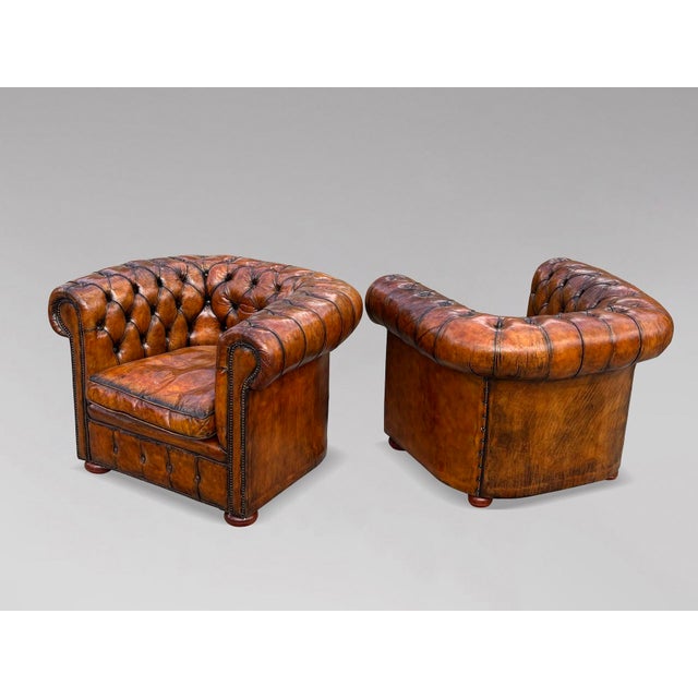 19th Century Leather Chesterfield Club Armchairs, 1880s, Set of 2 For Sale - Image 4 of 11