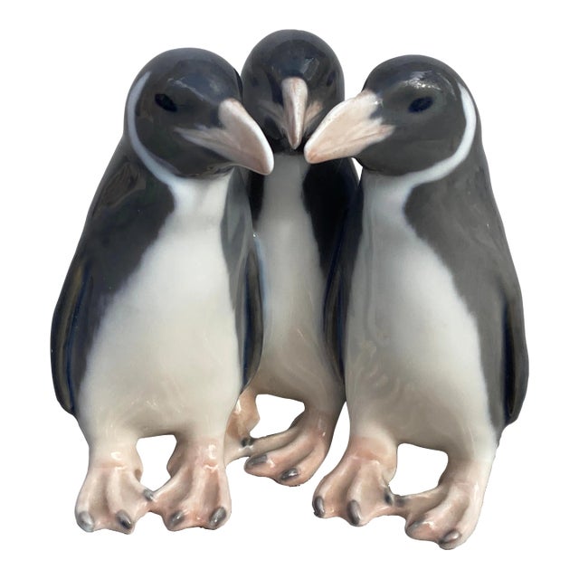 Vintage Royal Copenhagen Penguin Trio Porcelain Figurine For Sale