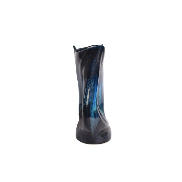 Mid-Century Modern Mid Century Vallauris Ceramic Blue Black Swirl Vase For Sale - Image 3 of 7