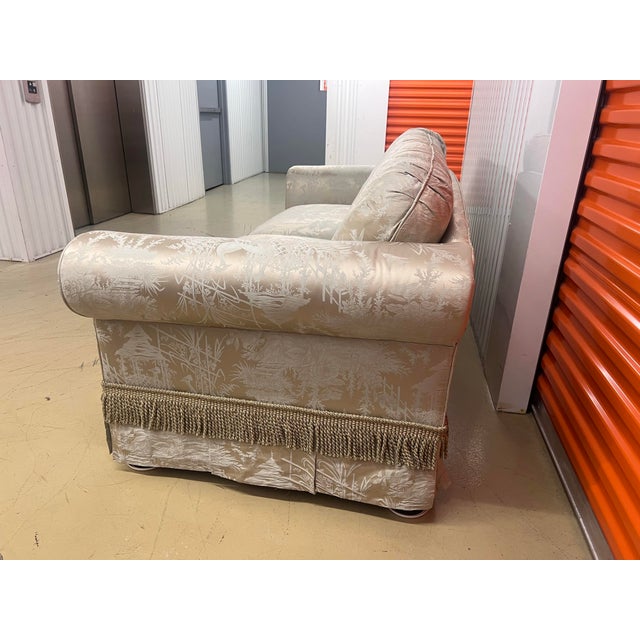 Chinoiserie Custom Designed by Me an Interior Designer Fabricated in My Private Workroom. 100% Silk Chinoiserie Luxury Sofa in the Lawson Style For Sale - Image 3 of 8