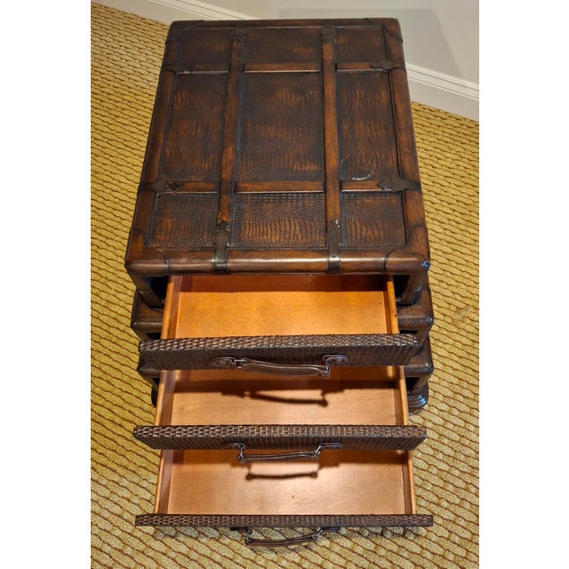 Late 20th Century Stacking Luggage-Form Leather & Woven Rattan Side Table Chest For Sale In Washington DC - Image 6 of 11