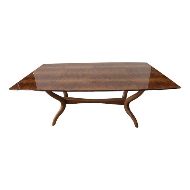 Mid -Century Italian Dining Table Large Sculptural Base Mahogany For Sale