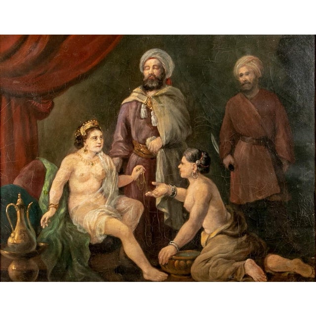Antique Orientalist Royal Court Scene Oil Painting Signed Framed 19th Century For Sale - Image 4 of 11