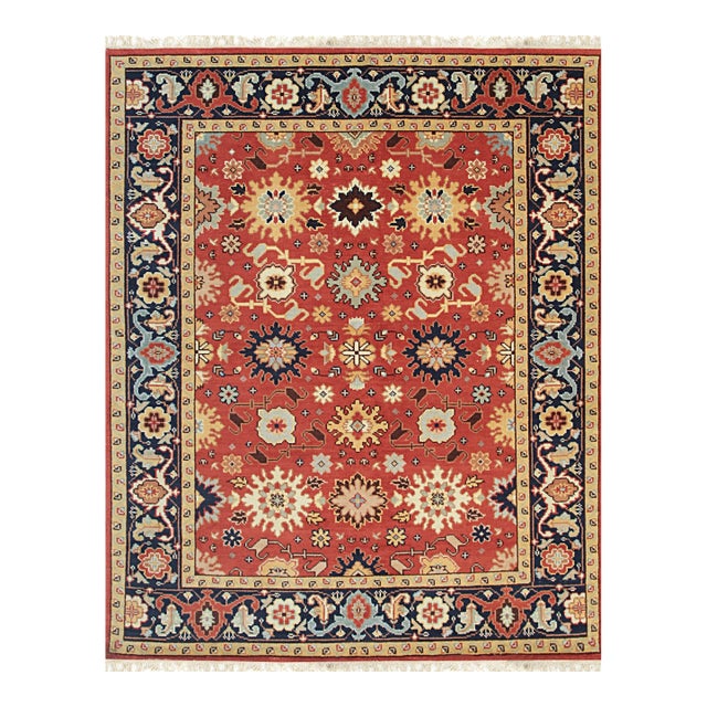 6x9 Kira Zinnia Coral Geometric Modern Hand Knotted Wool Carpet Rug For Sale