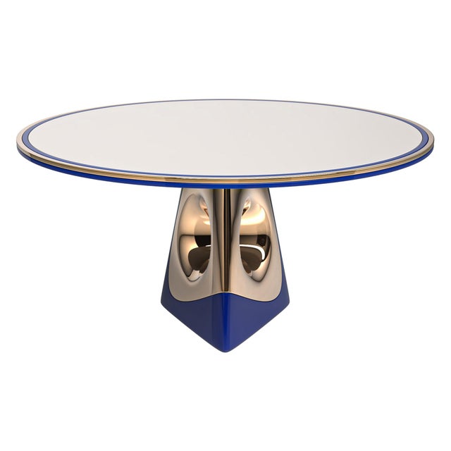 "Occhi Azzurri" Round Table With Bronze and Stainless Steel, Handcrafted Bizimyer Furniture. Unmatched. Unrivalled....