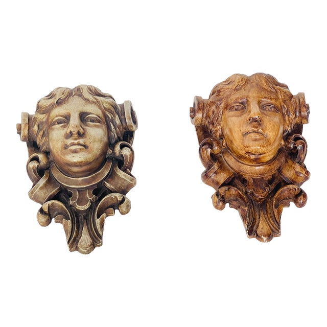 Near Pair of Vintage Figural Wall Brackets For Sale