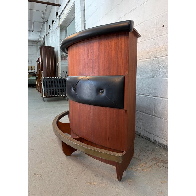 Mid-Century Modern Mid 20th Century Modern Tufted Vinyl and Brass Dry Bar For Sale - Image 3 of 15