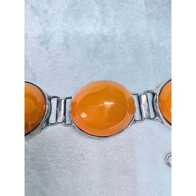 Vintage Polish Baltic Egg Yolk Amber Sterling Silver Bracelet Gdansk 56.9g For Sale - Image 9 of 15