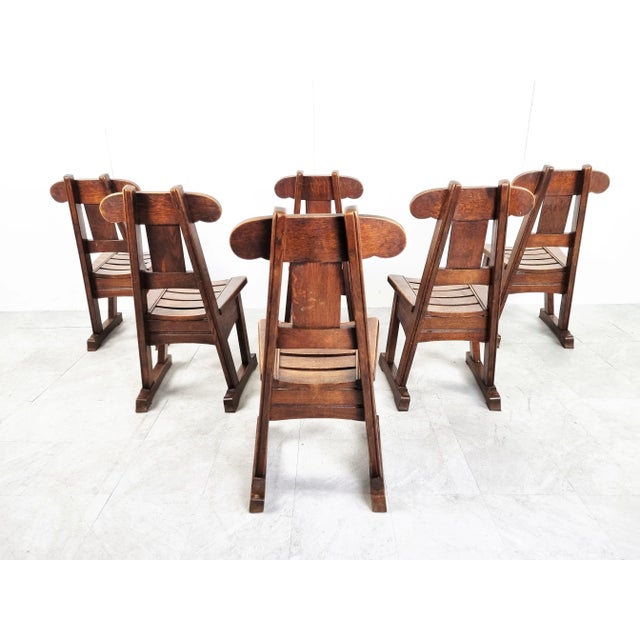 Wood Vintage Brutalist Dining Chairs, 1960s, Set of 6 For Sale - Image 7 of 12