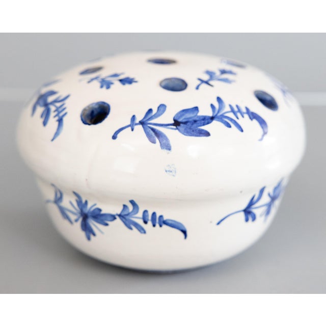Farmhouse Antique French Faience Blue & White Floral Flower Frog Vase For Sale - Image 3 of 8