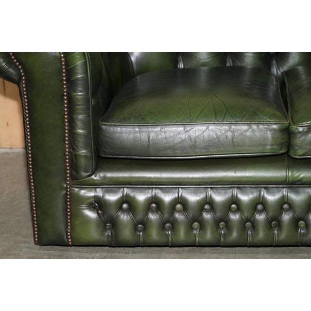 Vintage Bottle Green Tufted Leather Chesterfield Sofa and Armchair, 1970s, Set of 2 For Sale - Image 16 of 18