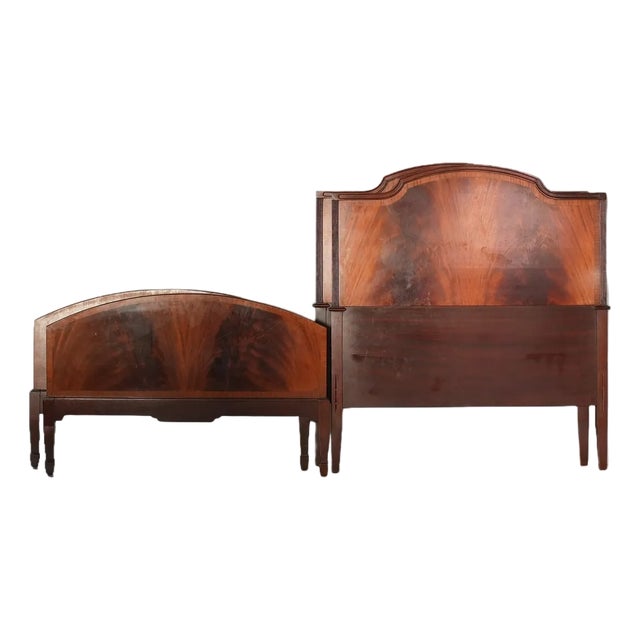 1920s Empire style Mahogany Bookmatched Twin Beds For Sale