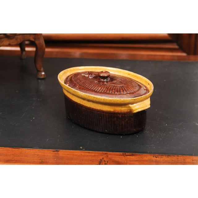 Brown Rustic French 19th Century Covered Pâté Terrine with Brown and Gold Glaze For Sale - Image 8 of 12