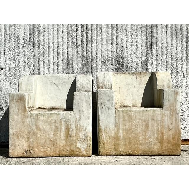 White Vintage Boho Monumental Cast Concrete Over Fiberglass Chairs - Set of 2 For Sale - Image 8 of 10