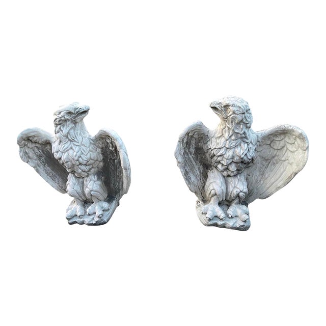Pair of Vintage Mid-Century Cast Stone Eagle Statues For Sale