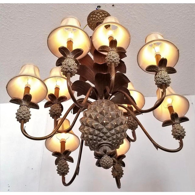 Textile Vintage Pineapple Chandelier With Fabric Shade For Sale - Image 7 of 7