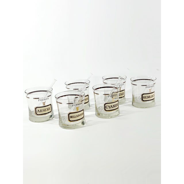 Set of Six "Name Your Poison" Apothecary Cocktail Glasses by Cera for Neiman Marcus c.1970 For Sale - Image 4 of 12