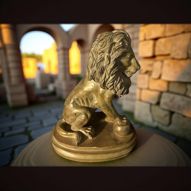 Vintage Classical Style Gold Gilt Lion Sculpture – Resin For Sale - Image 11 of 11