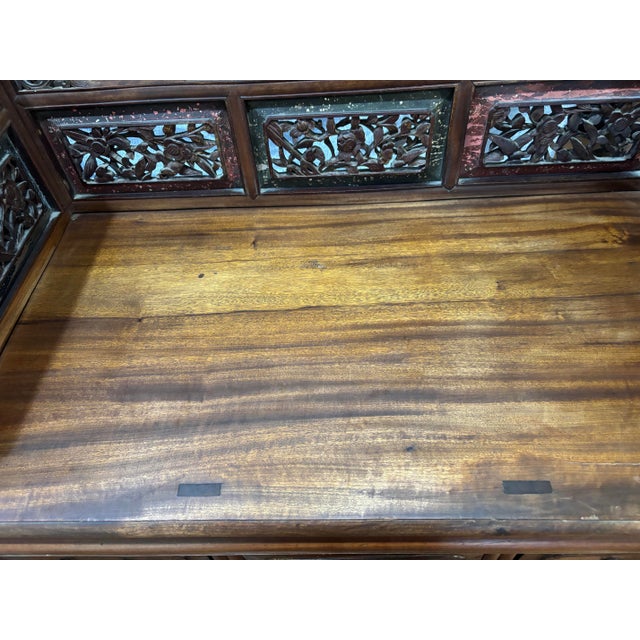 Late 19th Century Antique Chinese Hand-Painted Orchid & Bamboo Hardwood Vanity Desk For Sale - Image 5 of 12