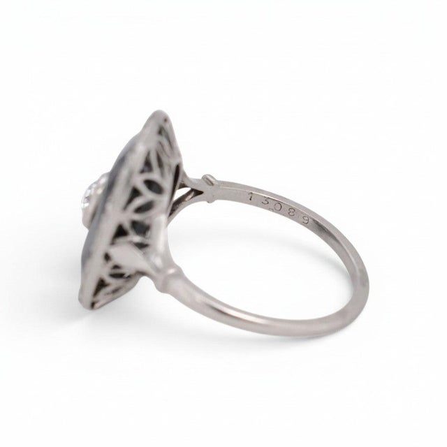 Metal Antique Art Deco Cocktail Ring — 10-15ct Natural Sapphire & Old-Cut Diamond, Size 9.5 For Sale - Image 7 of 7