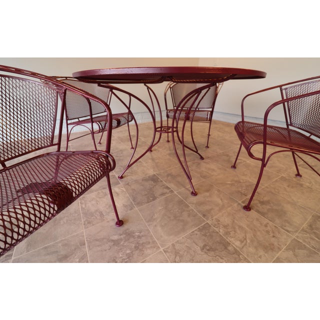 Mid-Century Russell Woodard Grapevine Wrought Iron Patio Dining Set, 5 Pieces, C. 1950s, Attributed For Sale - Image 9 of 16