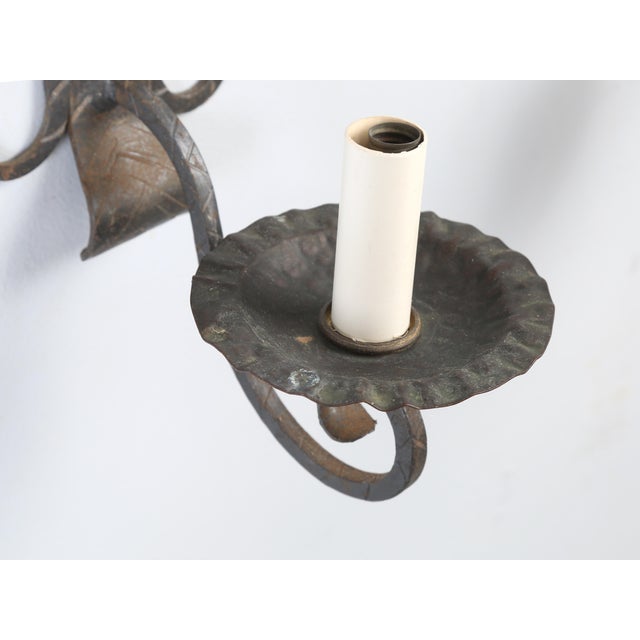 Antique Pair Arts & Craft Wall Sconces Copper and Metal Great Patina Unrestored For Sale - Image 12 of 12