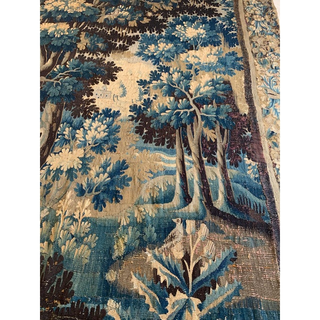 Antique 17th Century Flemish Verdure Vertical Landscape Tapestry For Sale - Image 4 of 12