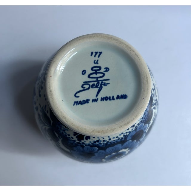 Delft Hand Painted Blue & White Floral Porcelain Vase, 1960's For Sale - Image 13 of 16