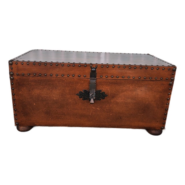 Vintage Leather Trunk Box For Sale