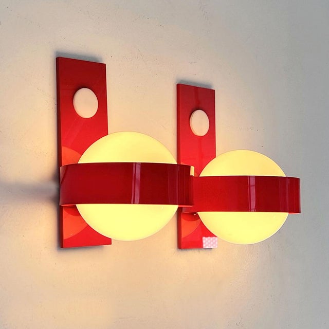 Space Age Wall Lamps in Red & White Glass & Plastic, 1970s For Sale - Image 3 of 9