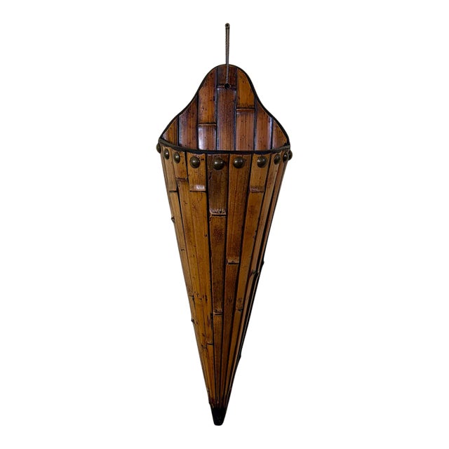 Large, Bamboo, Wall Pocket Planter, With Brass Studs, 1980’s For Sale