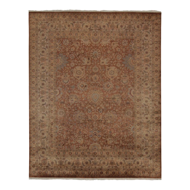 Rug & Kilim’s Persian Tabriz Style Rug in Rust, Brown and Blue Floral Pattern For Sale