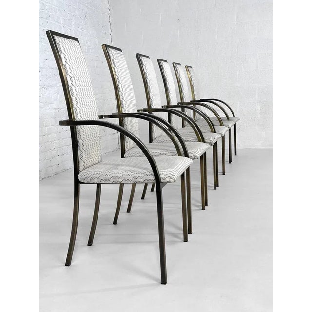 1980s Vintage Dining Chairs in Varnished Metal and Fabric from Belgo Chrom, 1980s, Set of 6 For Sale - Image 5 of 11