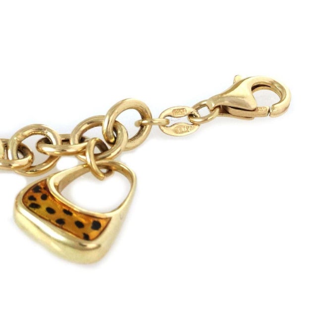 Mid 20th Century Enamel 5 Bag Charms 14k Yellow Gold Chain Bracelet For Sale - Image 4 of 4