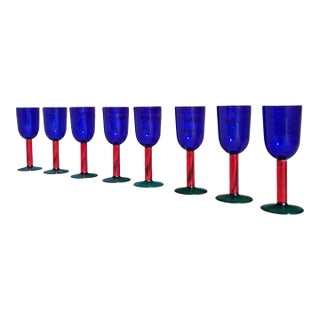 Vintage Color Blocked Acrylic Wine Glasses by Precisioncraft- Set of 8 For Sale
