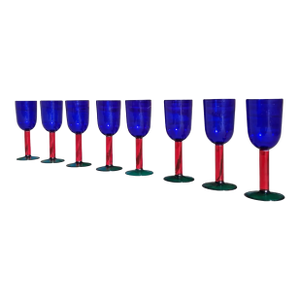 Vintage Color Blocked Acrylic Wine Glasses by Precisioncraft- Set of 8
